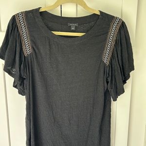 Ann Taylor black short sleeve linen blouse